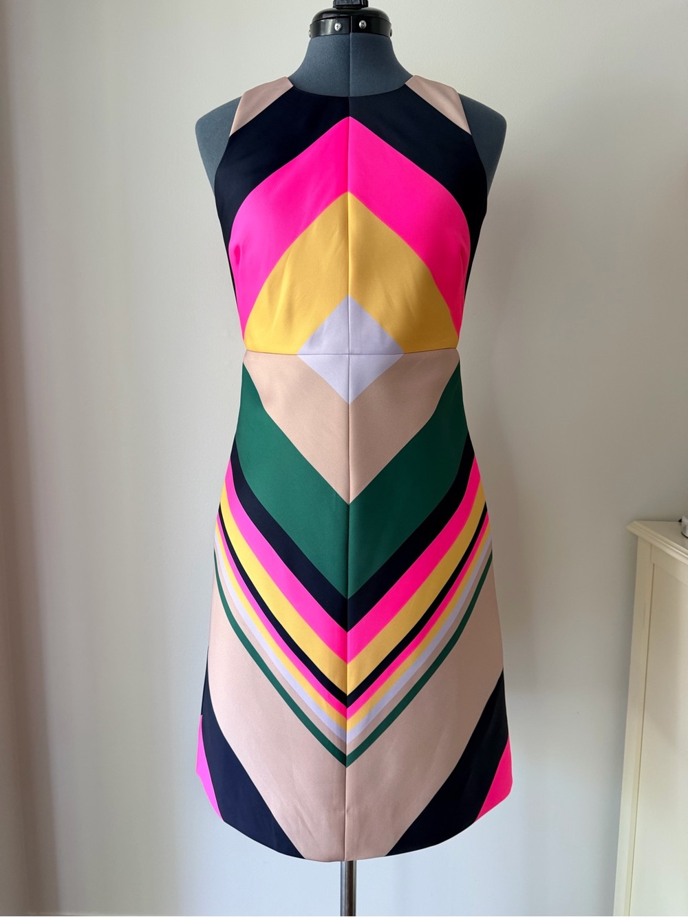 Jcrew Collection Colorblock Chevron Sheath Dress in Pink, Green & Yellow